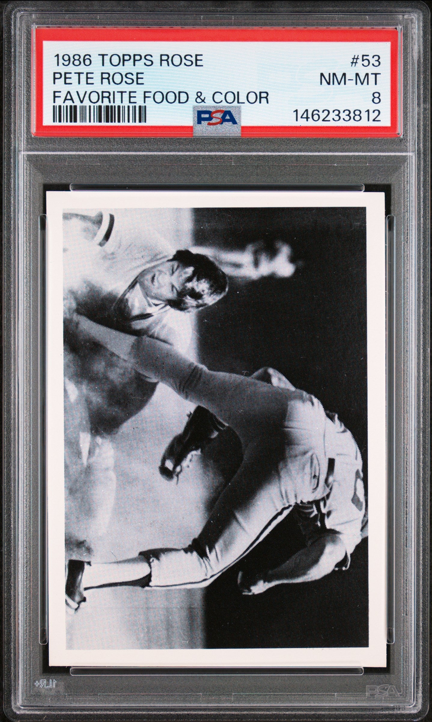 1986 TOPPS PETE ROSE SET 53 PETE ROSE FAVORITE FOOD & COLOR PSA 8 - front