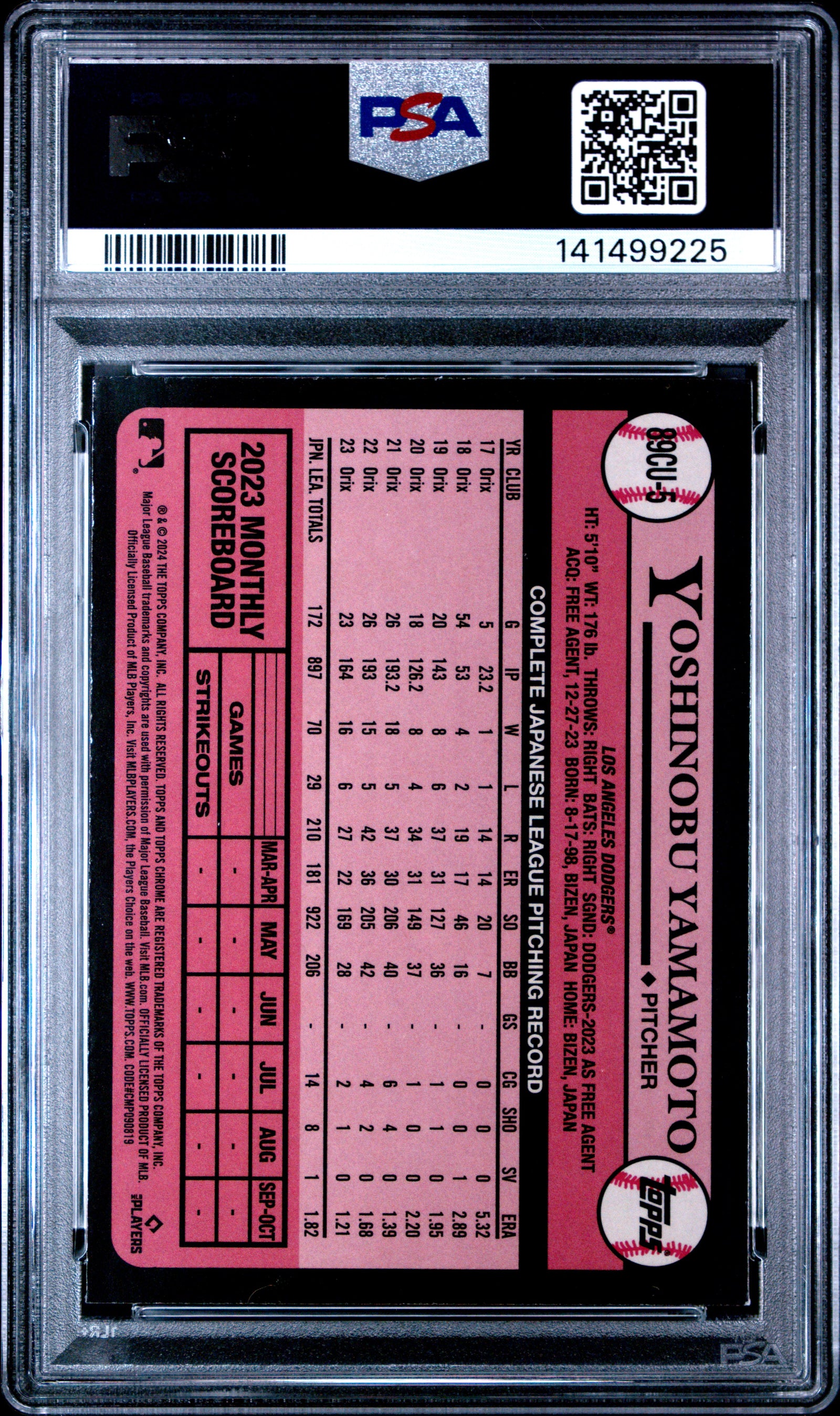 2024 Topps Chrome Update 1989 Topps Baseball 5 Yoshinobu Yamamoto PSA 9