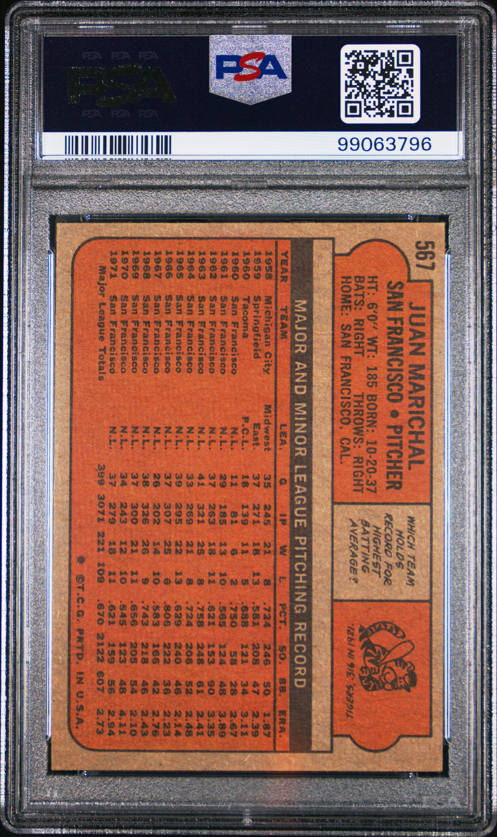 1972 Topps #567 Juan Marichal  PSA 5
