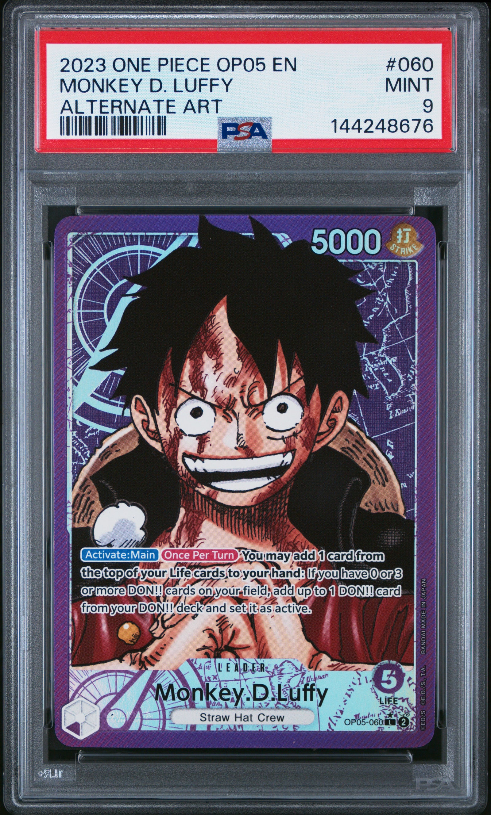 2023 One Piece Op05-Awakening Of The New Era 060 Monkey D. Luffy Alternate Art PSA 9