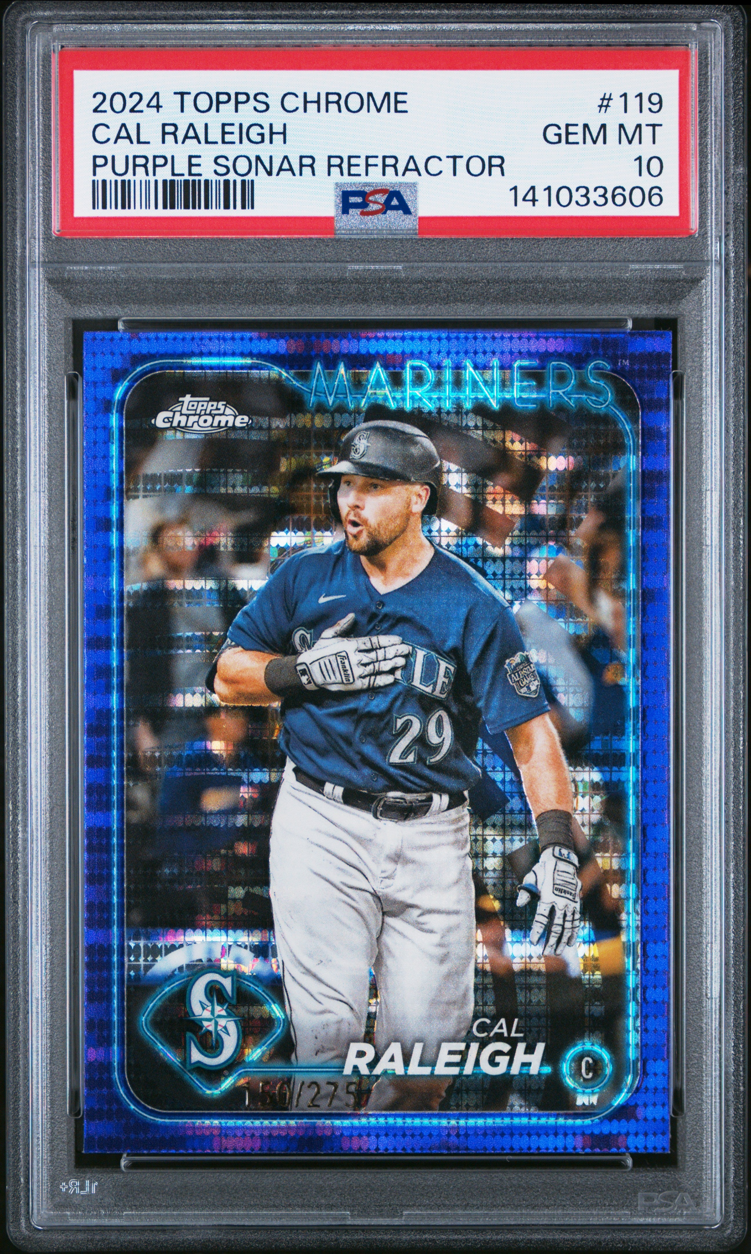 2024 Topps Chrome 119 Cal Raleigh Purple Sonar Refractor PSA 10