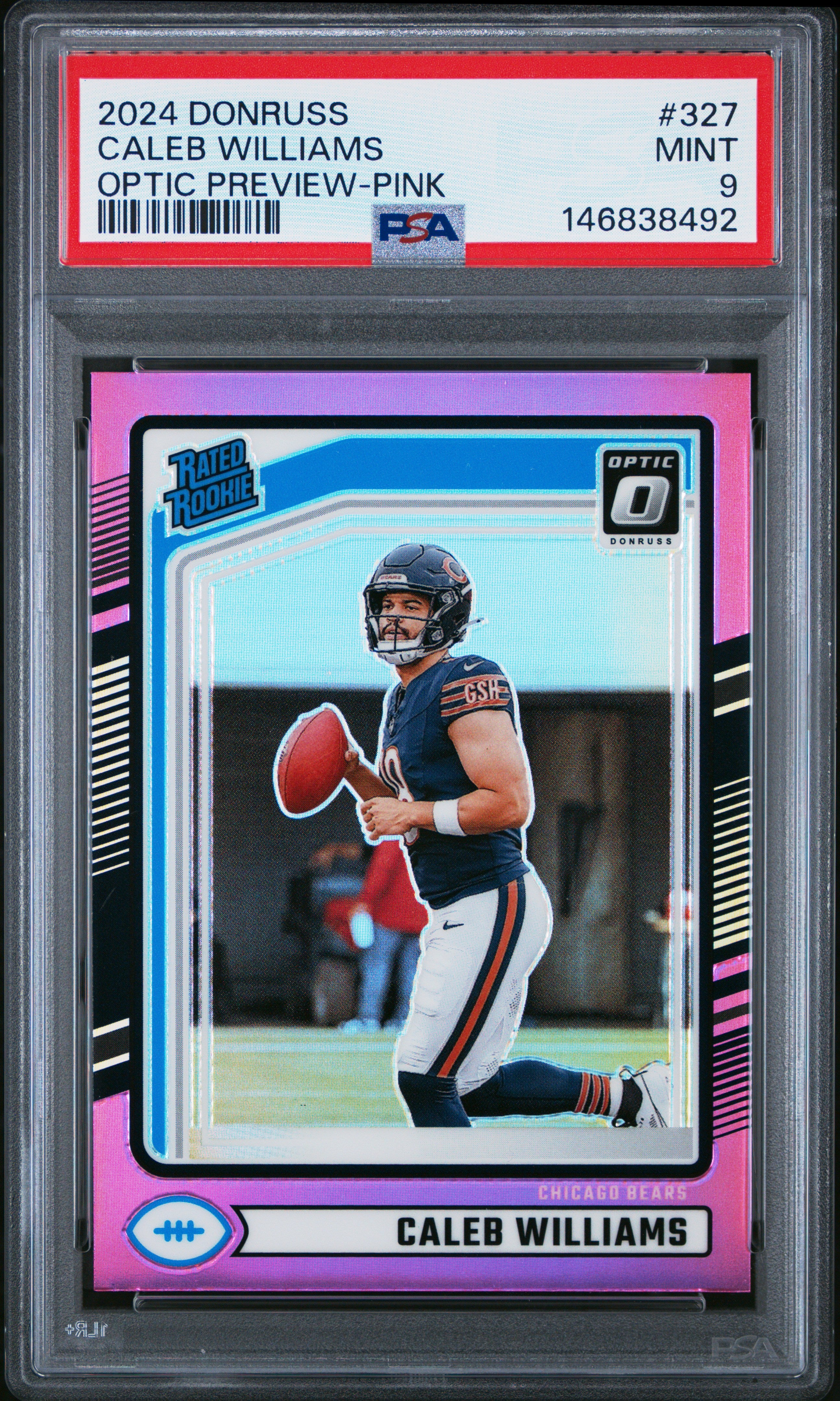 2024 Panini Donruss 327 Caleb Williams Optic Preview-Pink PSA 9