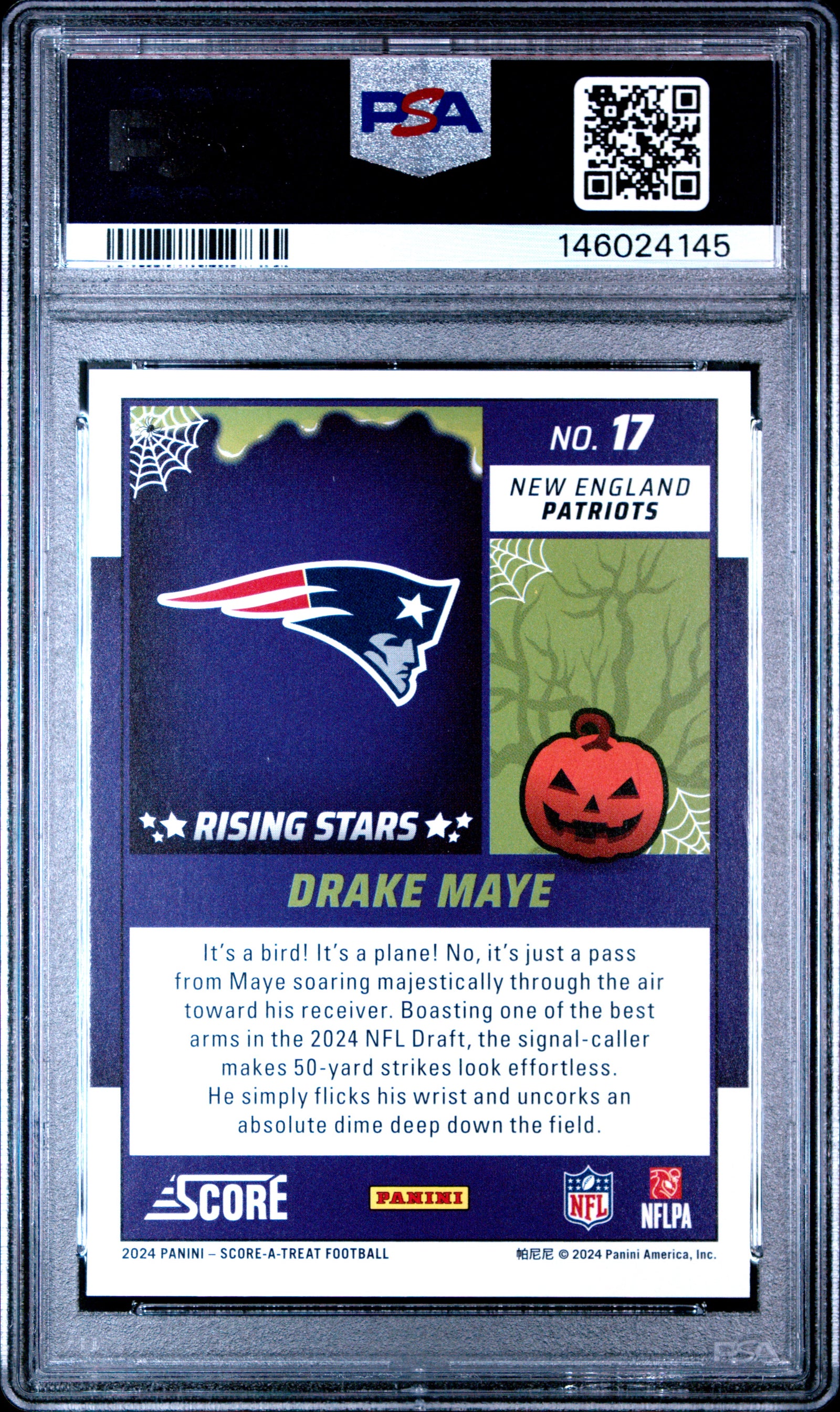 2024 Panini Score-A-Treat Rising Stars 17 Drake Maye Pumpkin PSA 9
