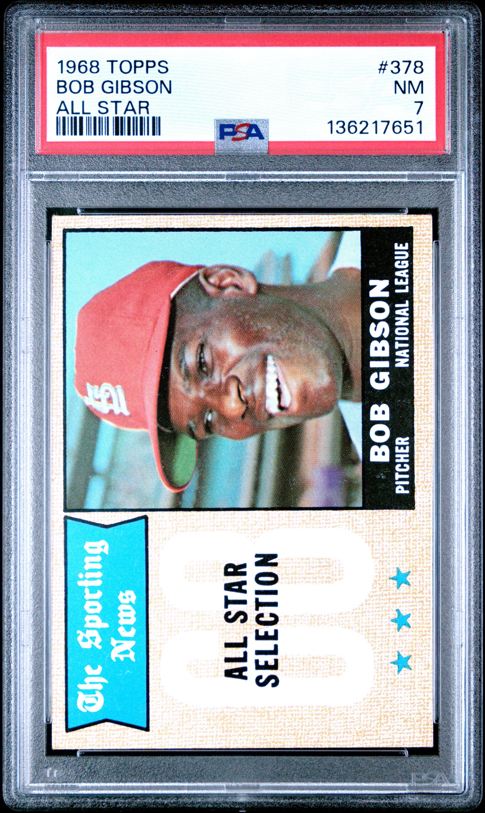 1968 Topps 378 Bob Gibson All Star PSA 7