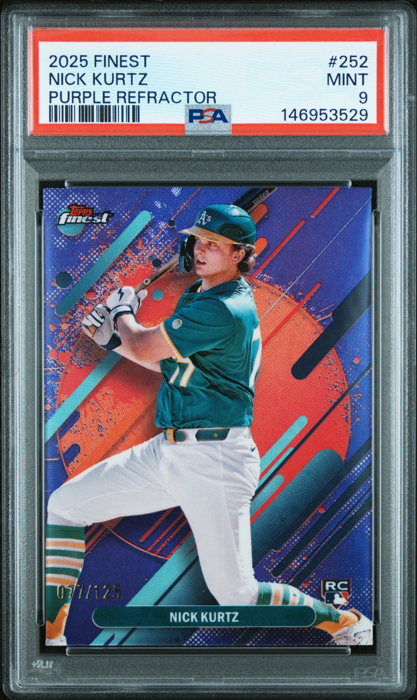 2025 Topps Finest 252 Nick Kurtz Purple Refractor PSA 9