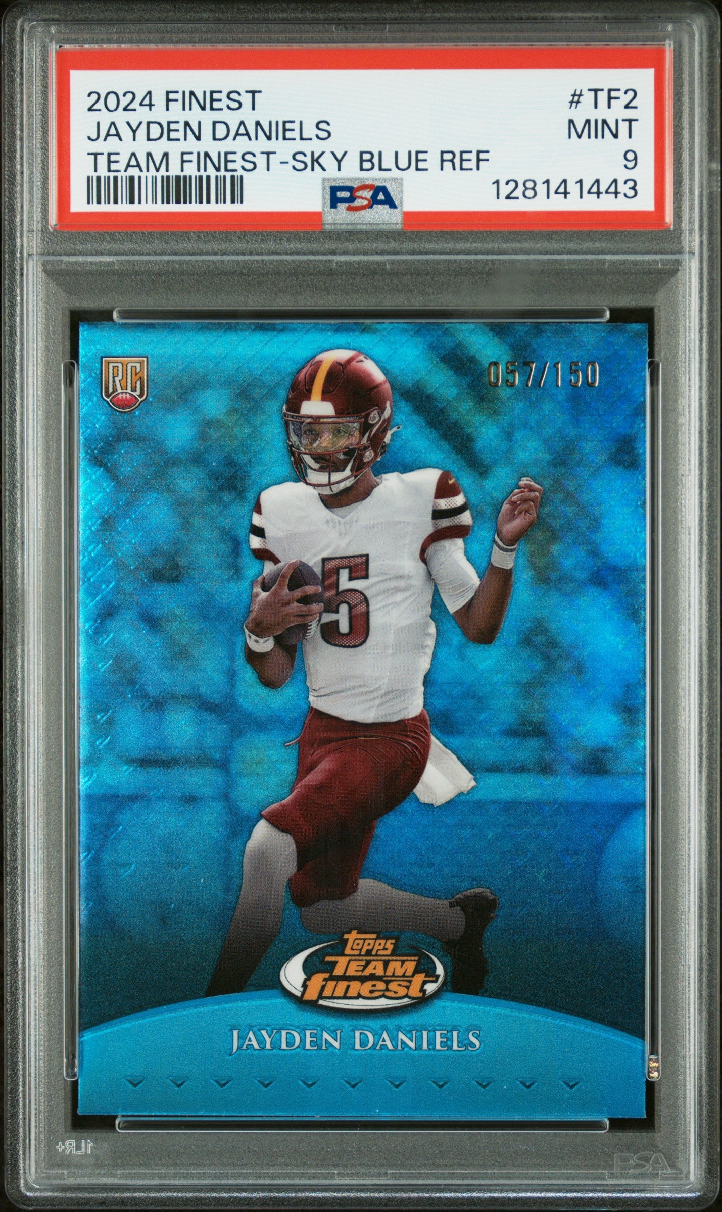 2024 Topps Finest Team Finest Tf2 Jayden Daniels Sky Blue Refractor PSA 9