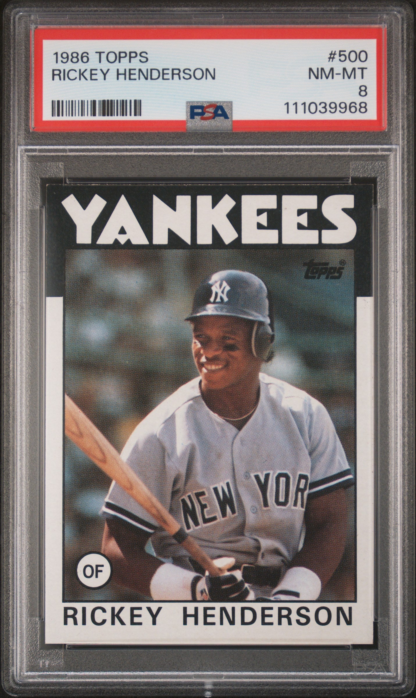1986 TOPPS 500 RICKEY HENDERSON PSA 8 - front