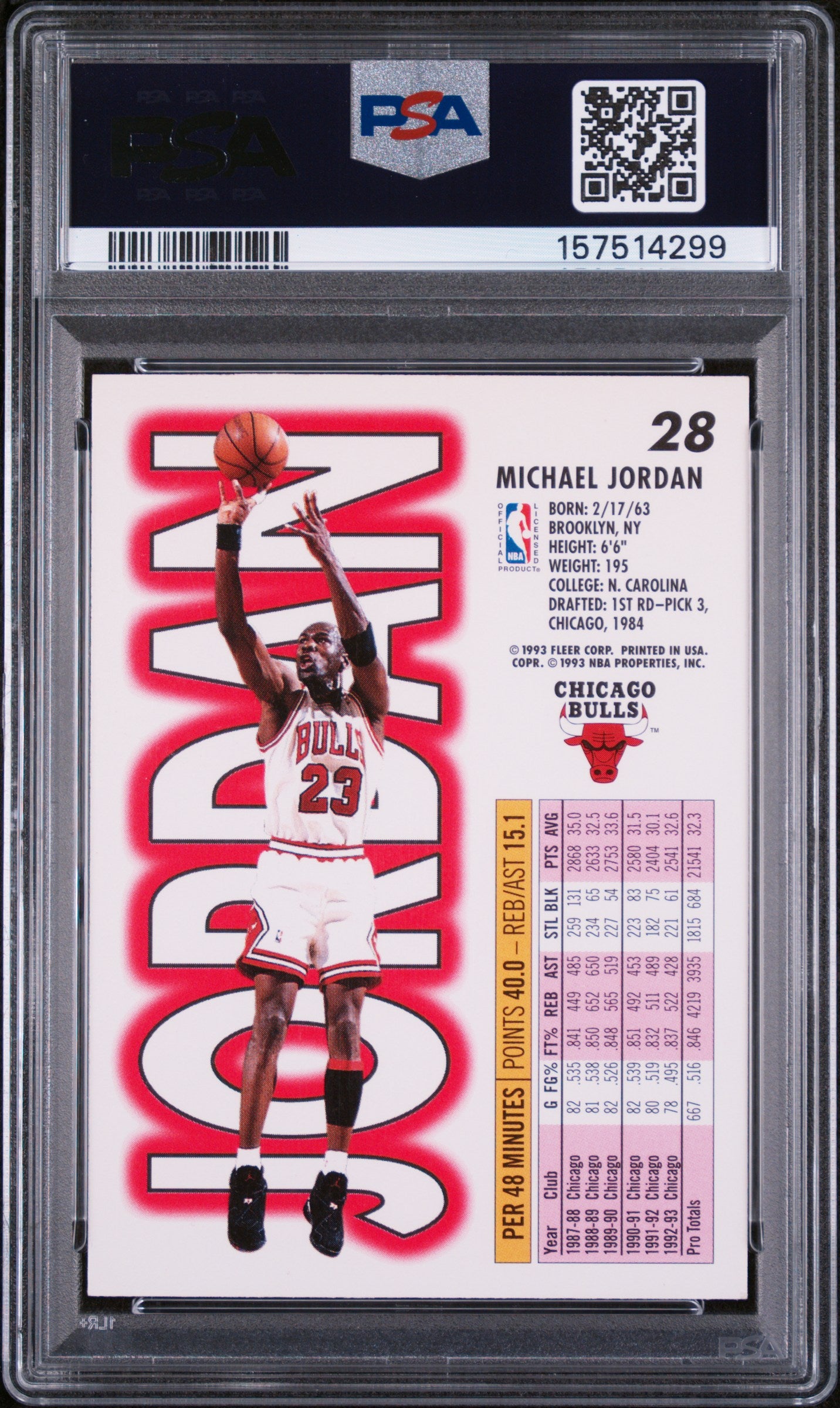 1993 FLEER 28 MICHAEL JORDAN PSA 7 - back