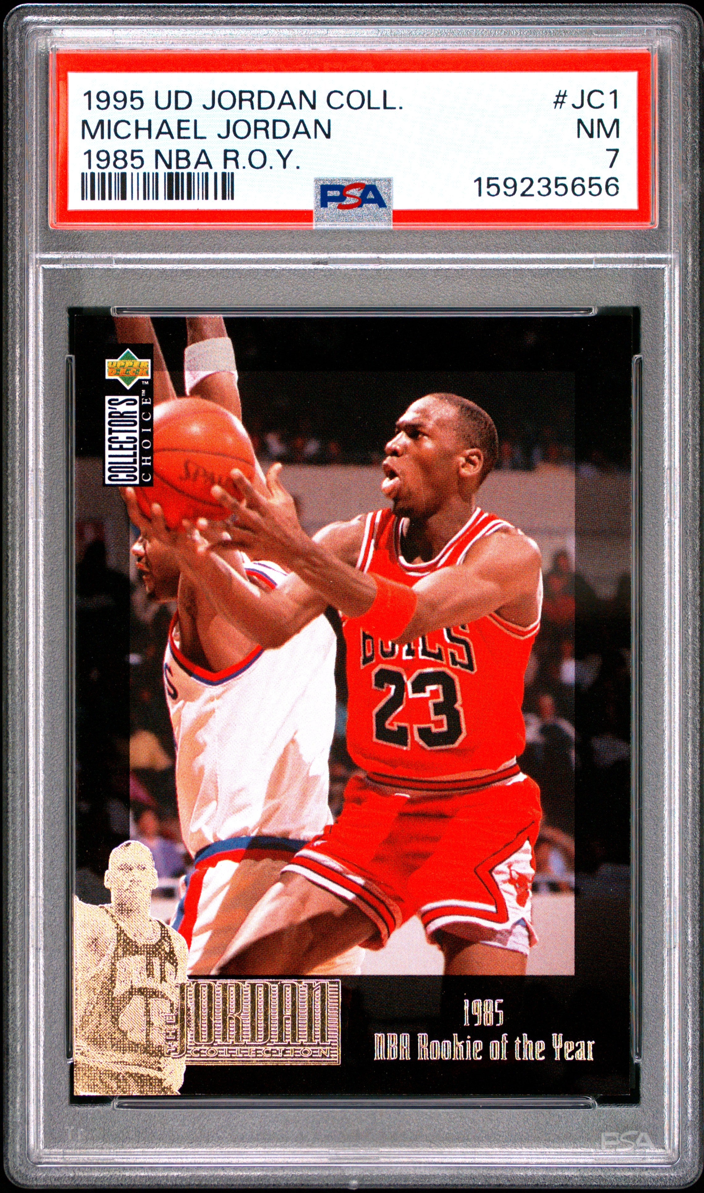 1995 UPPER DECK JORDAN COLLECTION JC1 MICHAEL JORDAN 1985 NBA R.O.Y. PSA 7 - front