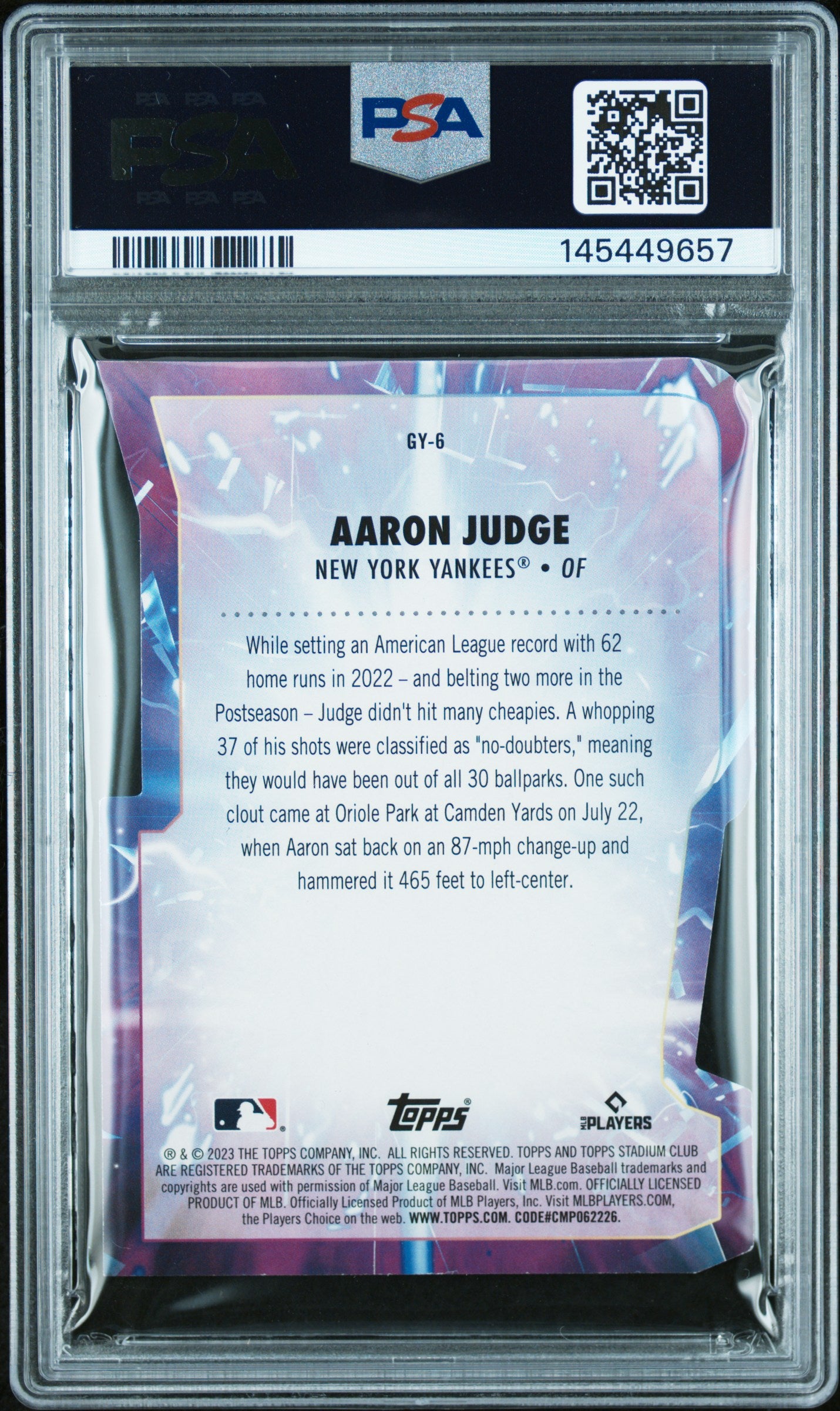 2023 Topps Stadium Club Goin' Yard Gy6 Aaron Judge Red PSA 9