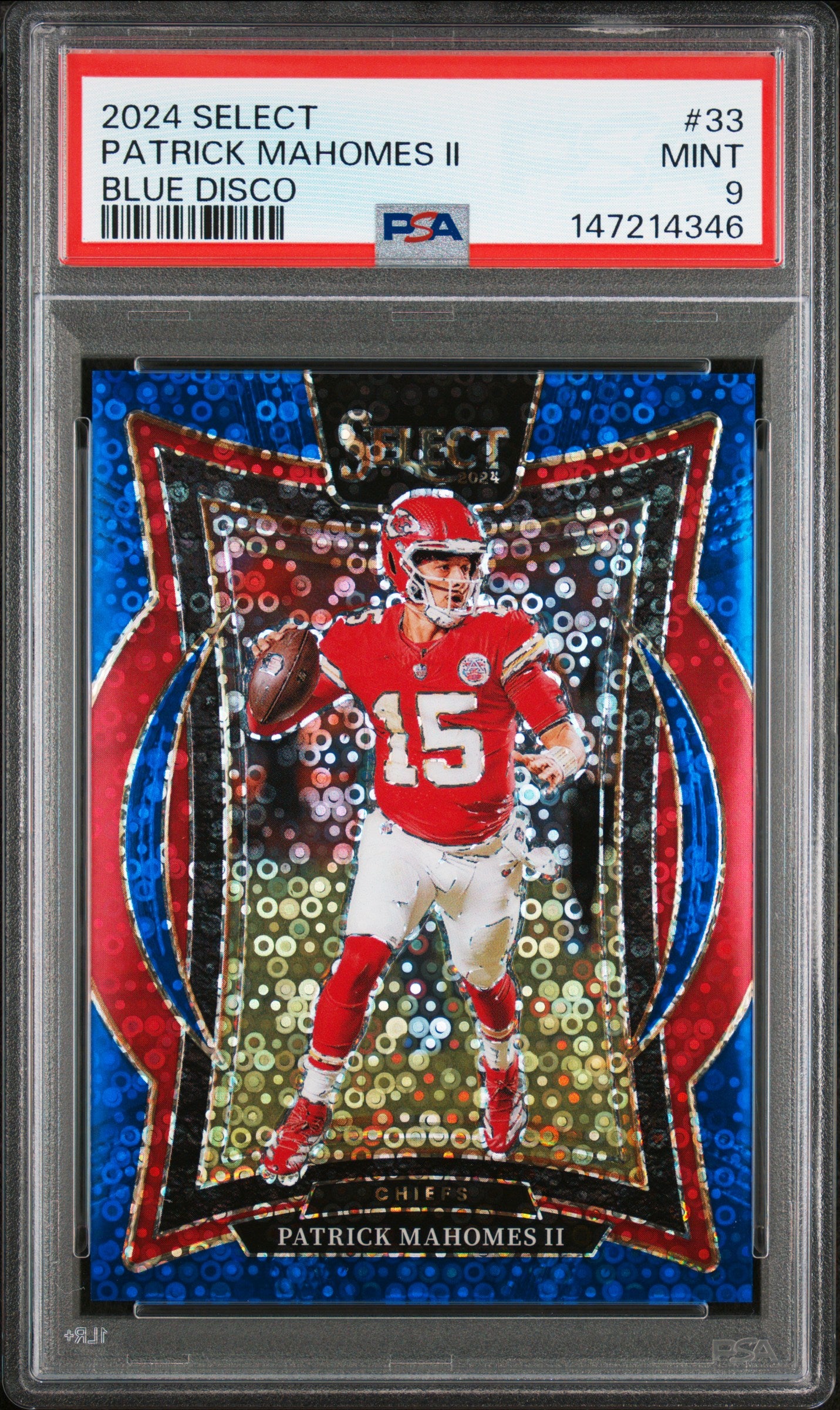 2024 PANINI SELECT 33 PATRICK MAHOMES II BLUE DISCO PSA 9 - front