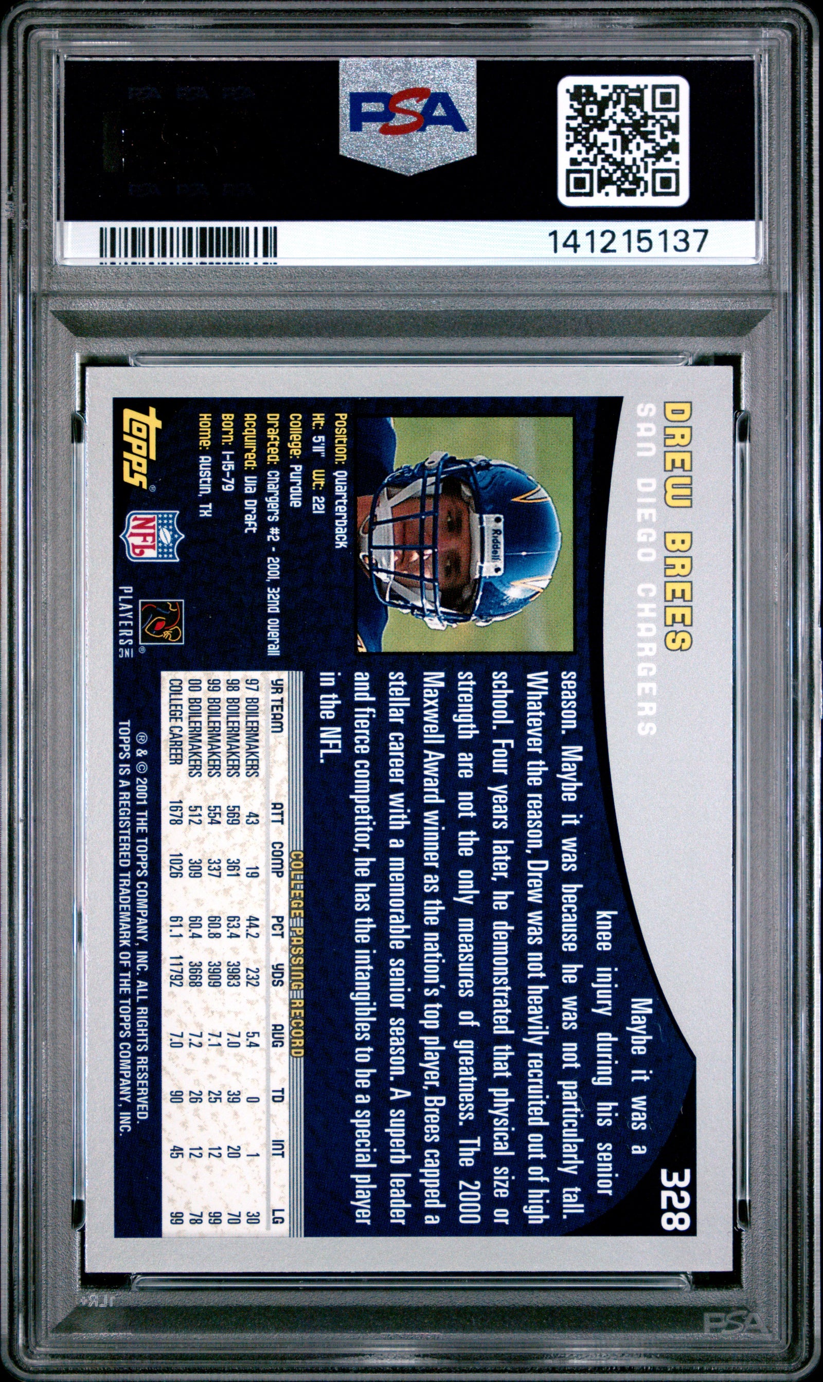 2001 Topps 328 Drew Brees PSA 8