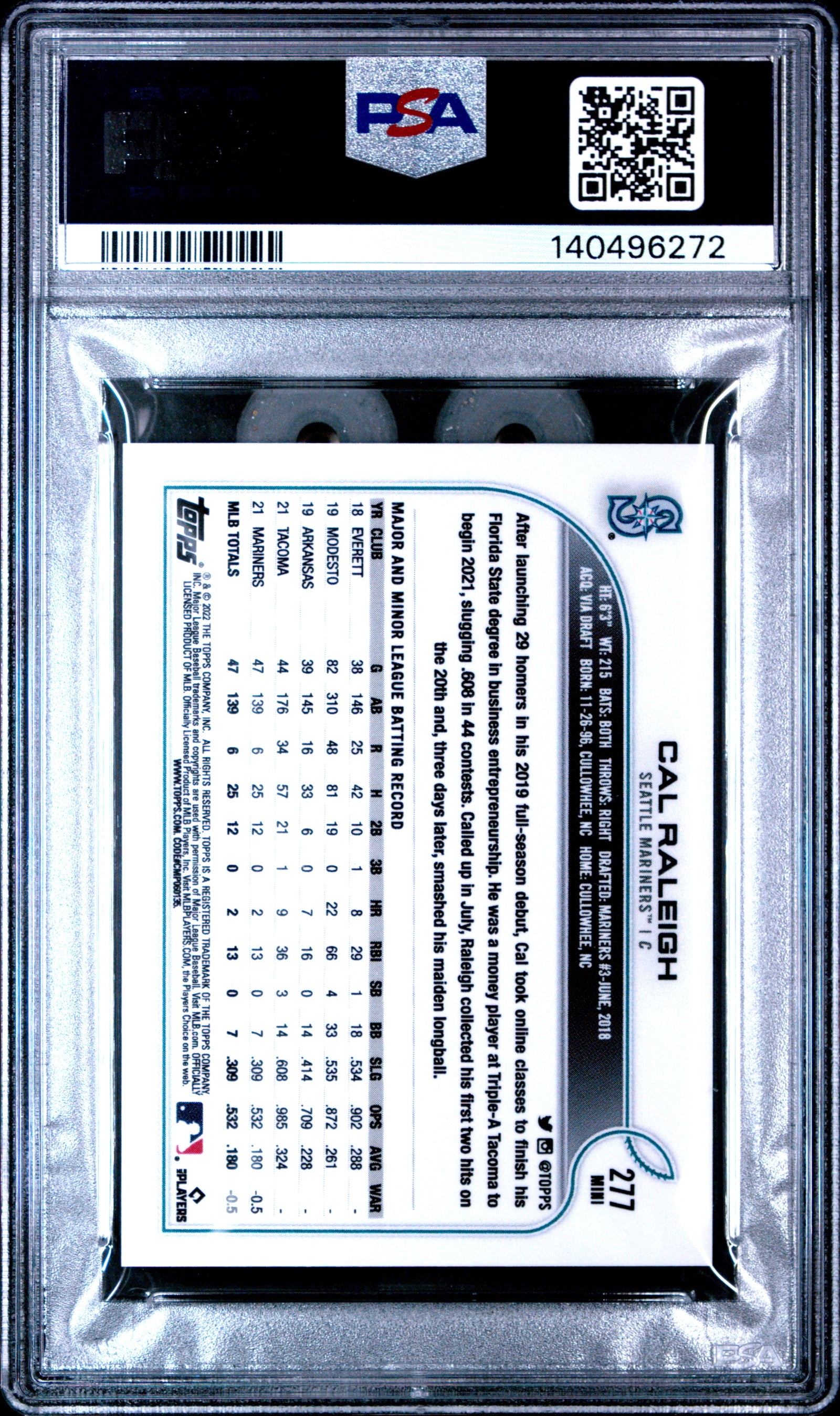 2022 Topps Mini 277 Cal Raleigh PSA 10