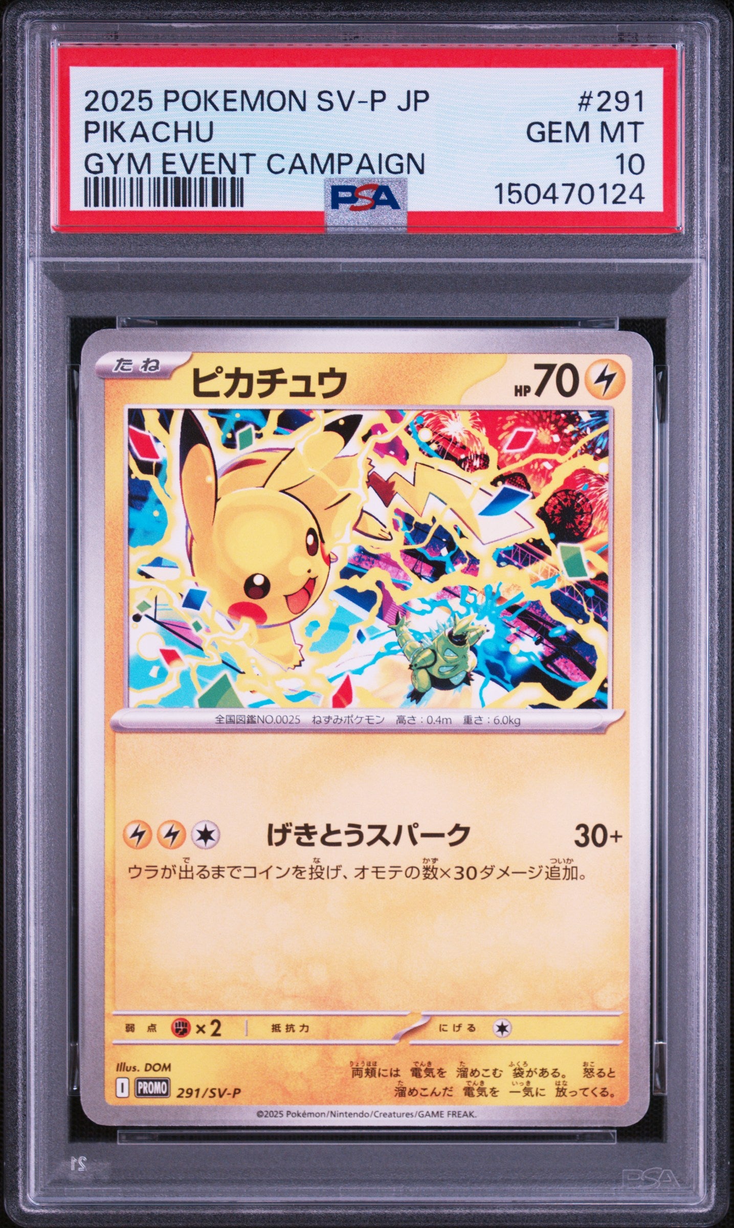 2025 POKEMON JAPANESE SV-P PROMO 291 PIKACHU GYM EVENT CAMPAIGN PSA 10 - front