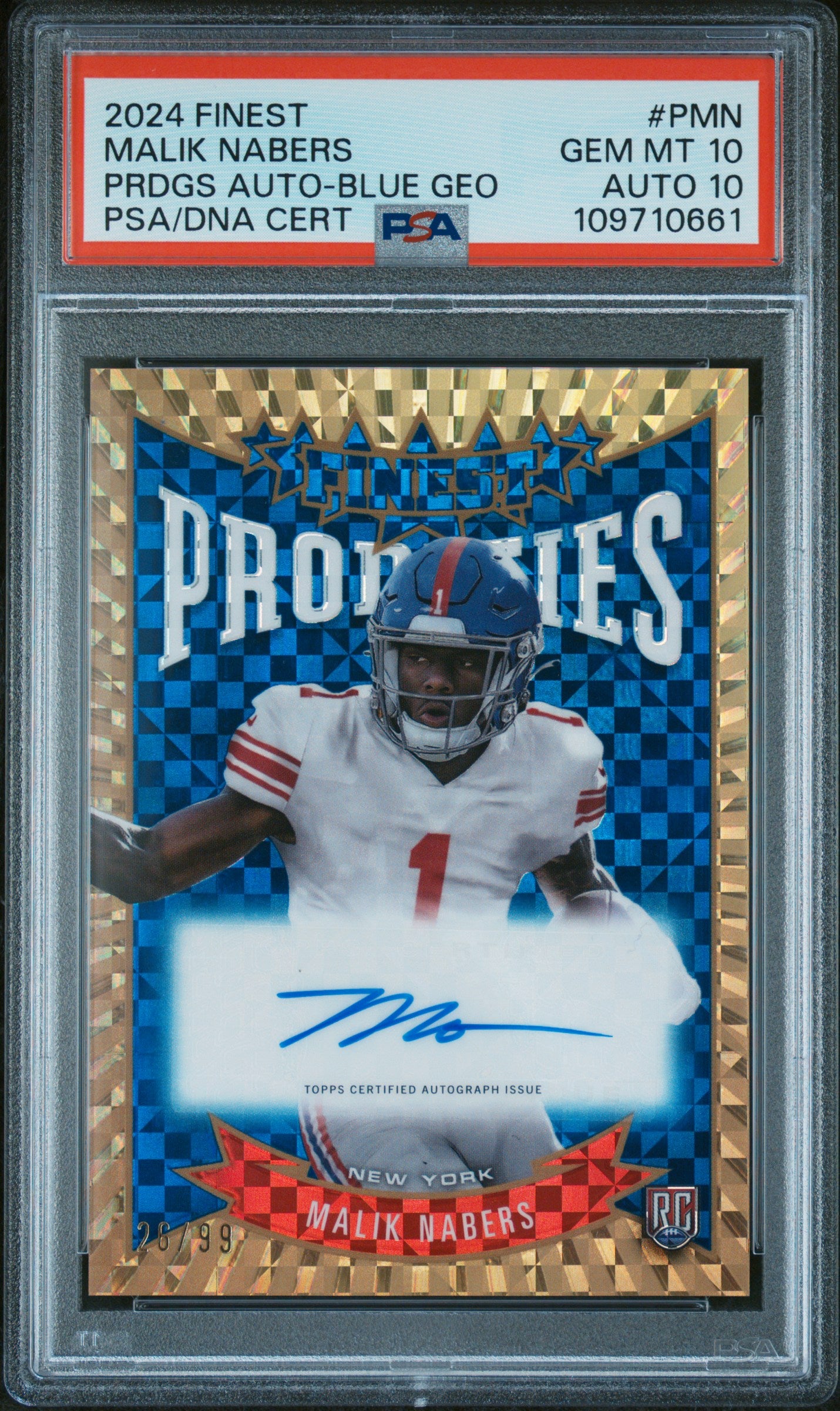 2024 TOPPS FINEST PRODIGIES AUTOGRAPHS PMN MALIK NABERS BLUE GEOMETRIC PSA 10 - front