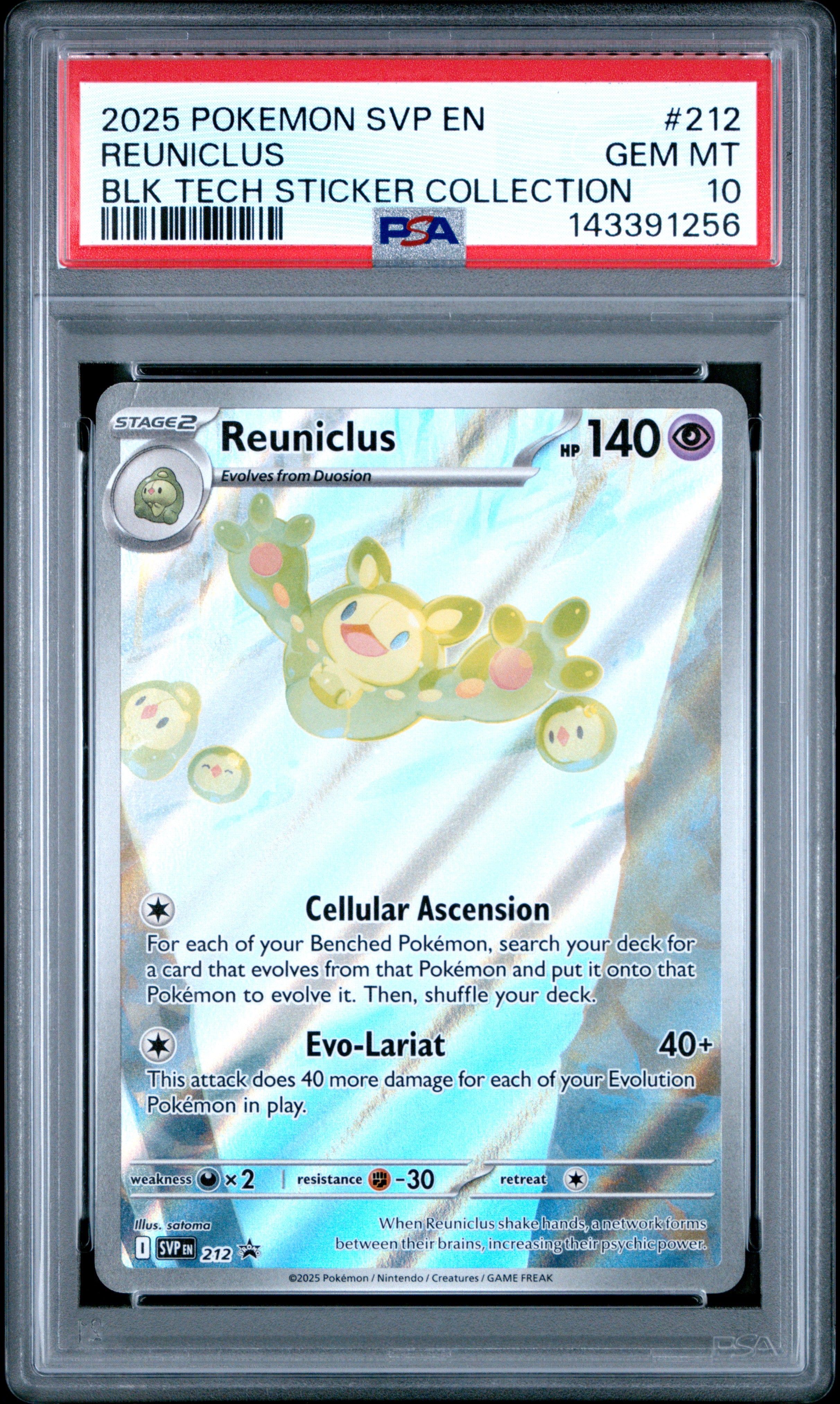 2025 POKEMON SVP EN-SV BLACK STAR PROMO 212 REUNICLUS BLACK BOLT TECH STICKER COLLECTION PSA 10 - front