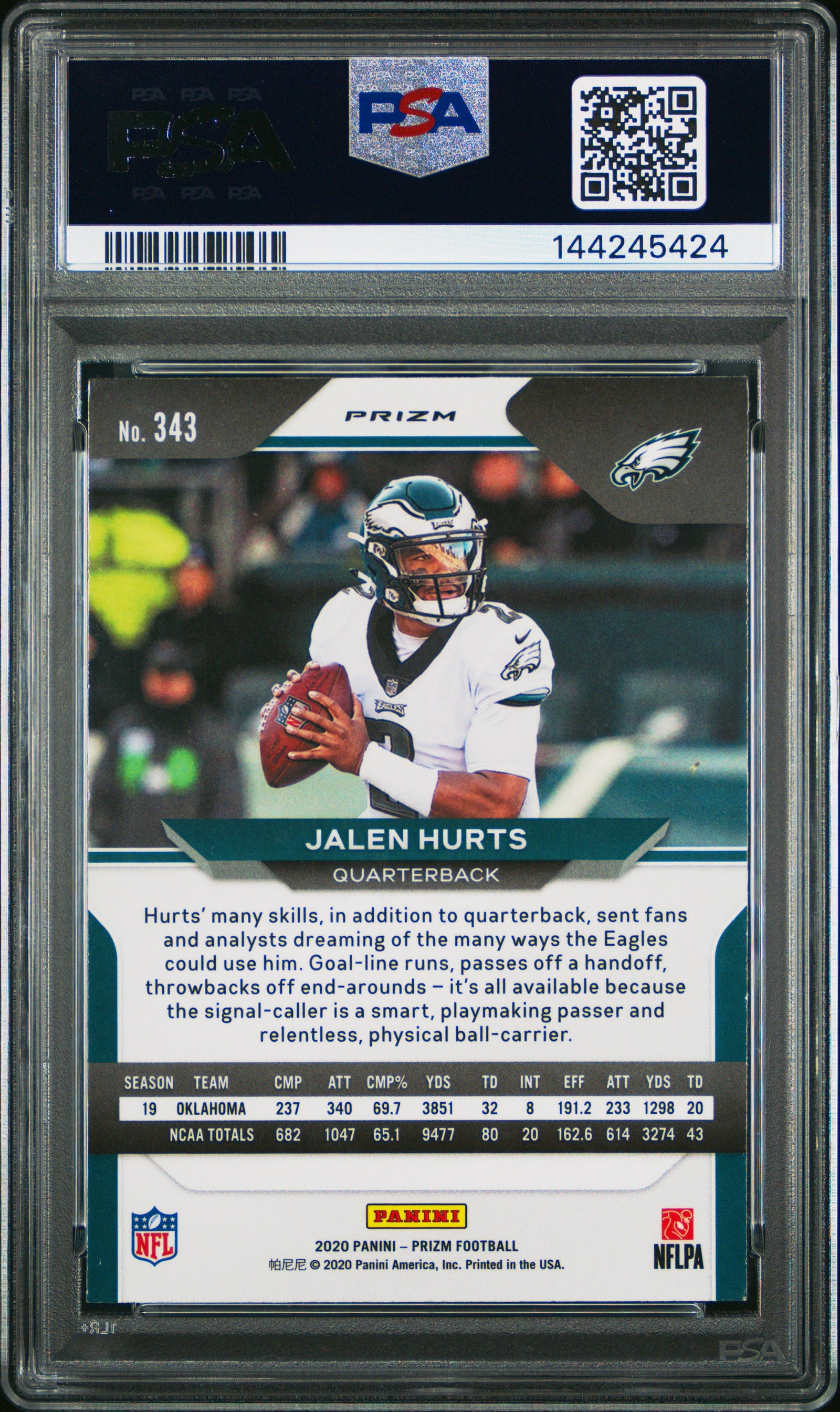 2020 Panini Prizm #343 Jalen Hurts Red Ice PSA 8