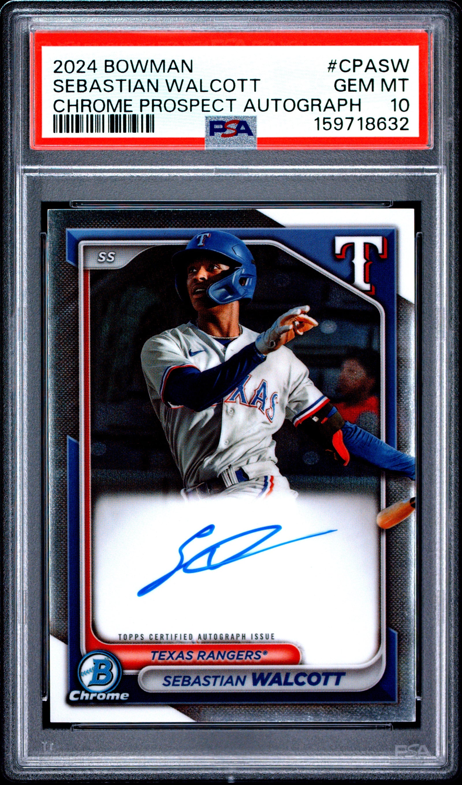 2024 BOWMAN CHROME PROSPECT AUTOGRAPHS CPASW SEBASTIAN WALCOTT PSA 10 - front