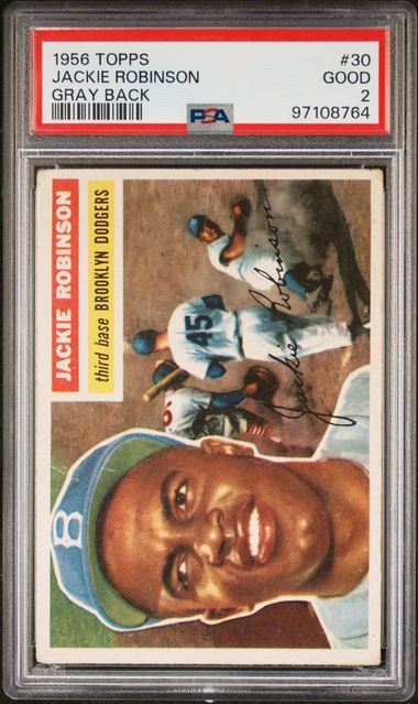 1956 TOPPS #30 JACKIE ROBINSON GRAY BACK PSA 2