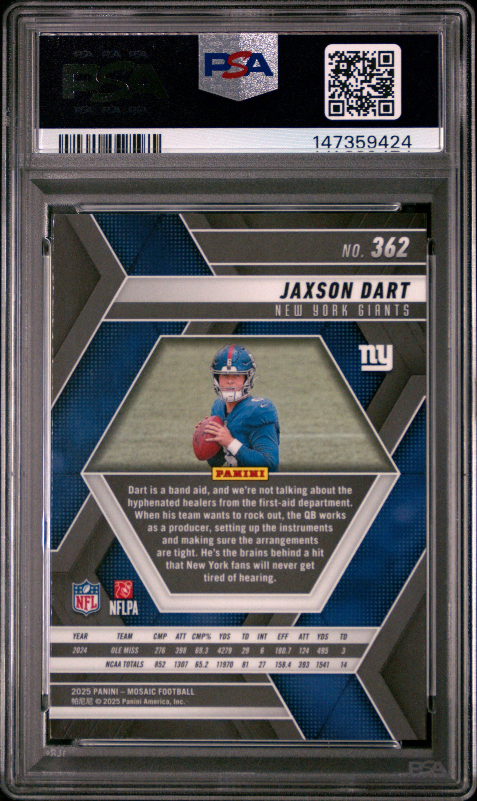 2025 Panini Mosaic 362 Jaxson Dart  PSA 9