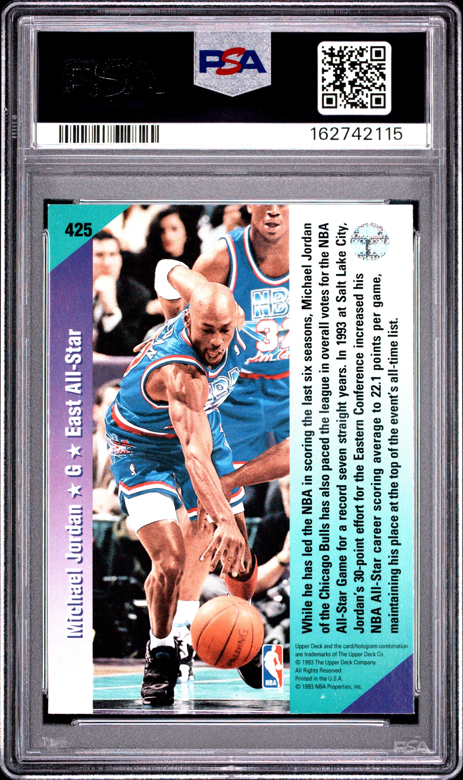 1992 UPPER DECK 425 MICHAEL JORDAN PSA 7 - back